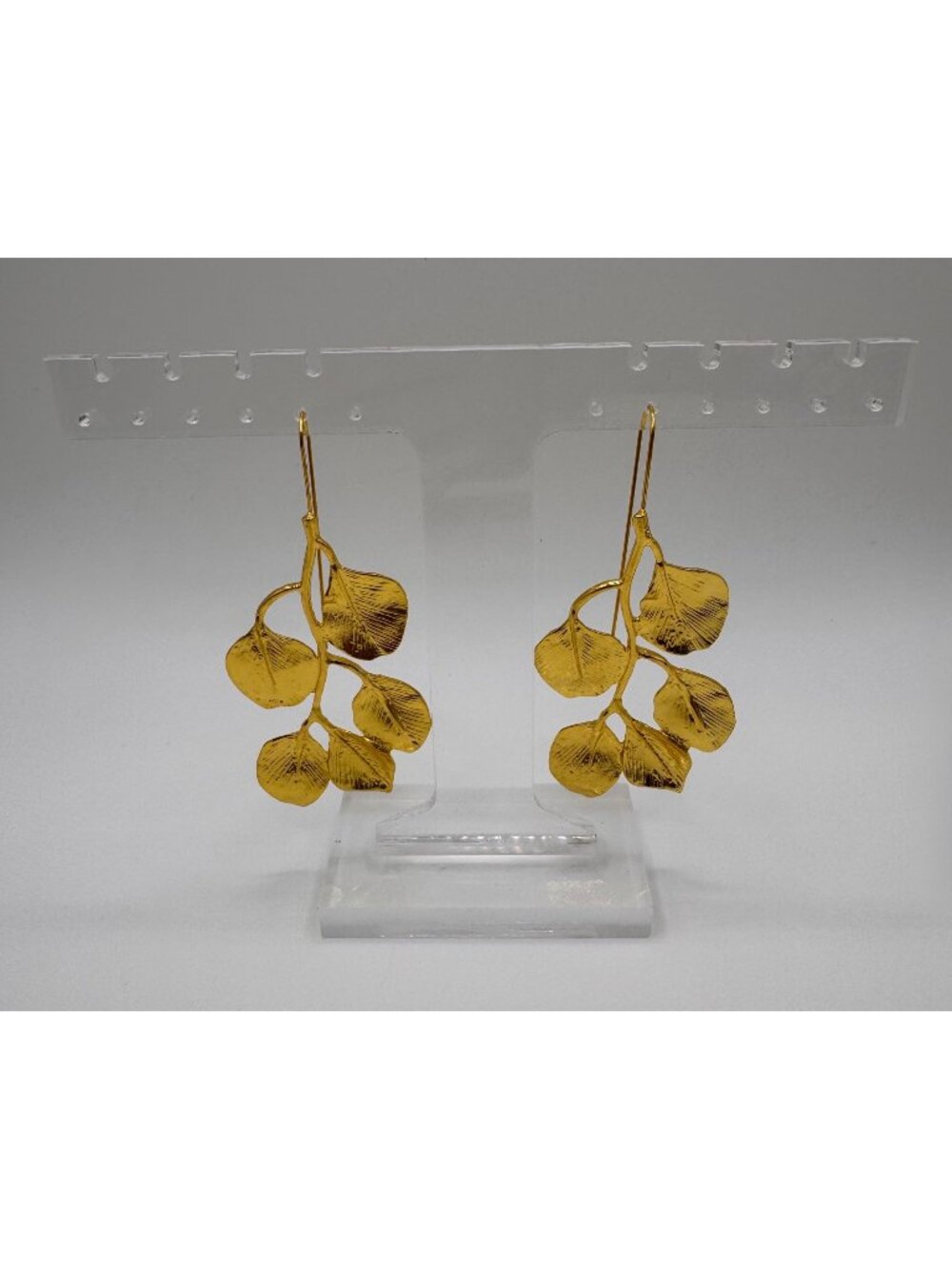 Gold Tone Leaf Dangle Earrings Long Botanical Statement Drop 3.5”
